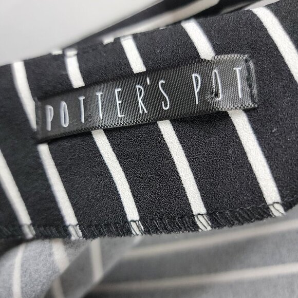 Potter’s Pot Black White Striped Wide Leg Jumpsuit Large | Cutout Tie Back - Picture 6 of 10